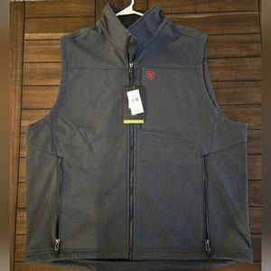 Ariat mens soft shell vest, color is charcoal